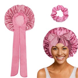 ZYHSLZ Gorro de Seda para Dormir Mujer, Gorro de Satin para Dormir Mujer, Bonnet de Satén Ajustable, Gorro de Noche para Pelo, Banda Elástica Suave, Protección Cabello No Enreda (Rosa)