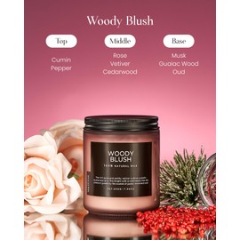 M&SENSE Woody Blush Soy Candles, Rose Vetiver Scented Candles 7.05oz 50 Hour Long Lasting Burn, Non Toxic Natural Luxury Candle Gifts for Women，Aromatherapy Candle for Relaxing Spa