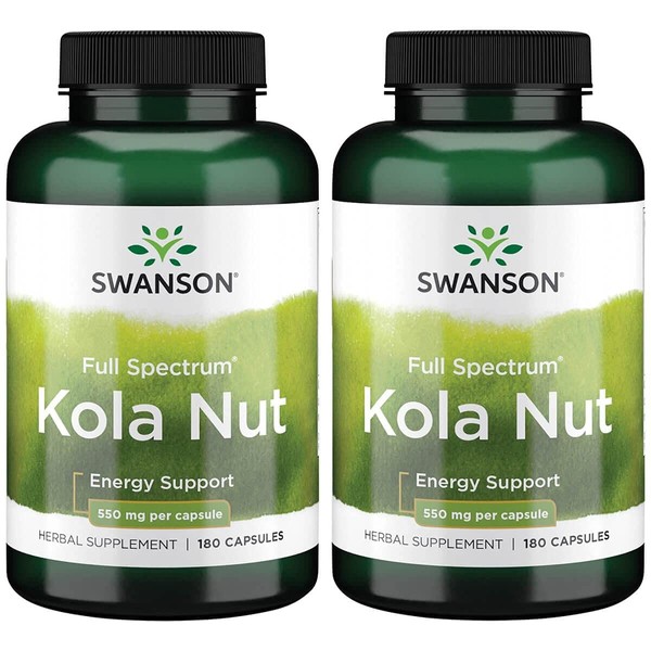 Swanson Full Spectrum Kola Nut Energy Mental Physical Performance Support 550 Milligrams 180 Capsules (2 Pack)