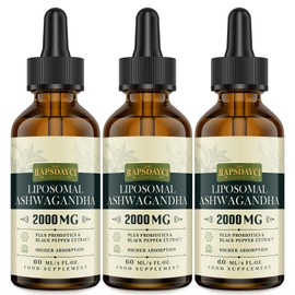 Rapsdayci 2000mg Liposomal Ashwagandha Liquid Drops, Pure High Strength Ashwagandha Root Extract with 7% Withanolides, 5X Concentration, Absorbed Faster Than Capsules, 60ml (Pack of 3)