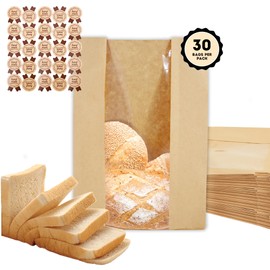30 Sourdough Bread Bags For Homemade Loaf Kraft Brown Paper Bread Bags with Window and Square Bottom Large Bakery Bag - Reusable and Disposable Square Bottom for Easy Storage of Sandwiches and Bagels