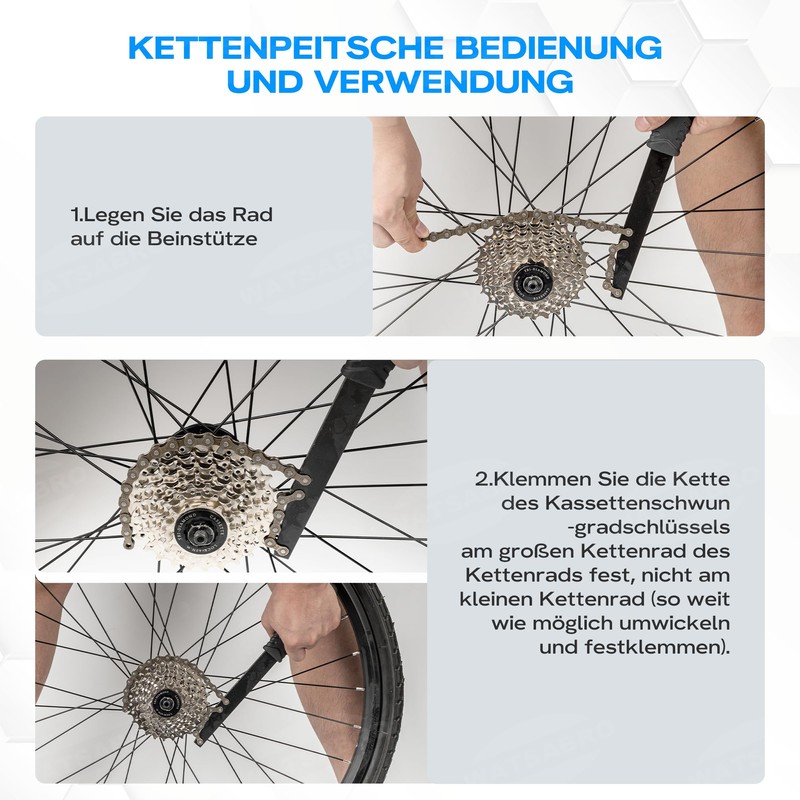 WATSABRO Bicycle Chain Whip with Sprocket Puller and Puller, Universal,