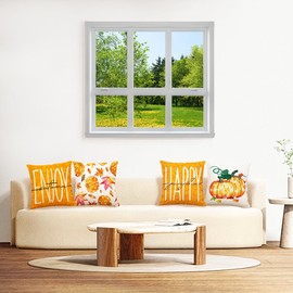 Fall Pillow Covers 18x18 Set of 4 Fall Thanksgiving Pumpkins Decor Throw Pillows Covers Autumn Leaves Decorative Home Outdoor Sofa Couch Pillow Cases for Fall Theme Decorations 18inch-3