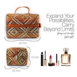 TAILOR & TAILOR Vintage Style Woven Cotton Makeup Bag - Soft Fabric Cosmetic Organizer with Old-fashioned Charm, Travel Bag, Cosmetic Bag (Brown)