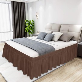 Easy-Going Falda de cama para cama Queen o King, caída a medida de 22 pulgadas, equipada con cinturón elástico ajustable, conveniente para usar sin levantar el colchón (Queen/King, café)