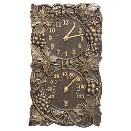 Grapevine Indoor Outdoor Wall Clock & Thermometer Made from Solid cast Aluminum