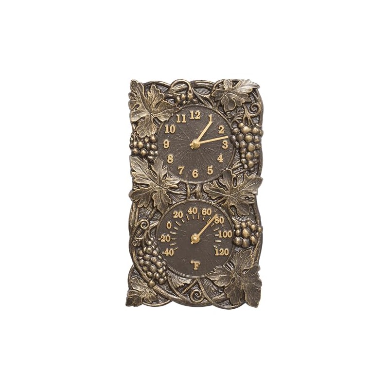 Grapevine Indoor Outdoor Wall Clock & Thermometer Made from Solid