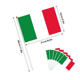 AhfuLife Small Italy Flag for Olympic Decoration 2024, Pack of 100 Italian Mini Hand-Held Flags with 30 cm White Pole for 2024 Fans Football Olympic Euro Party Home Garden Bar Decoration