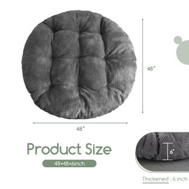 HIGOGOGO Papasan Chair Cushion with Corduroy Cover (Without Chair), 48 x 48 Inch Supportive Cushion, Overstuffed Chair Cushion,Dark Grey