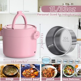 Electric Lunch Box, 33OZ Portable Food Warmer | 100W Rapid Heating & Leak-Proof 304 Stainless Steel | 3-in-1(Car 12V/24V & Home 110V) | Perfect for Work/Travel,On-the-Go,Ideal Gift for Men & Women