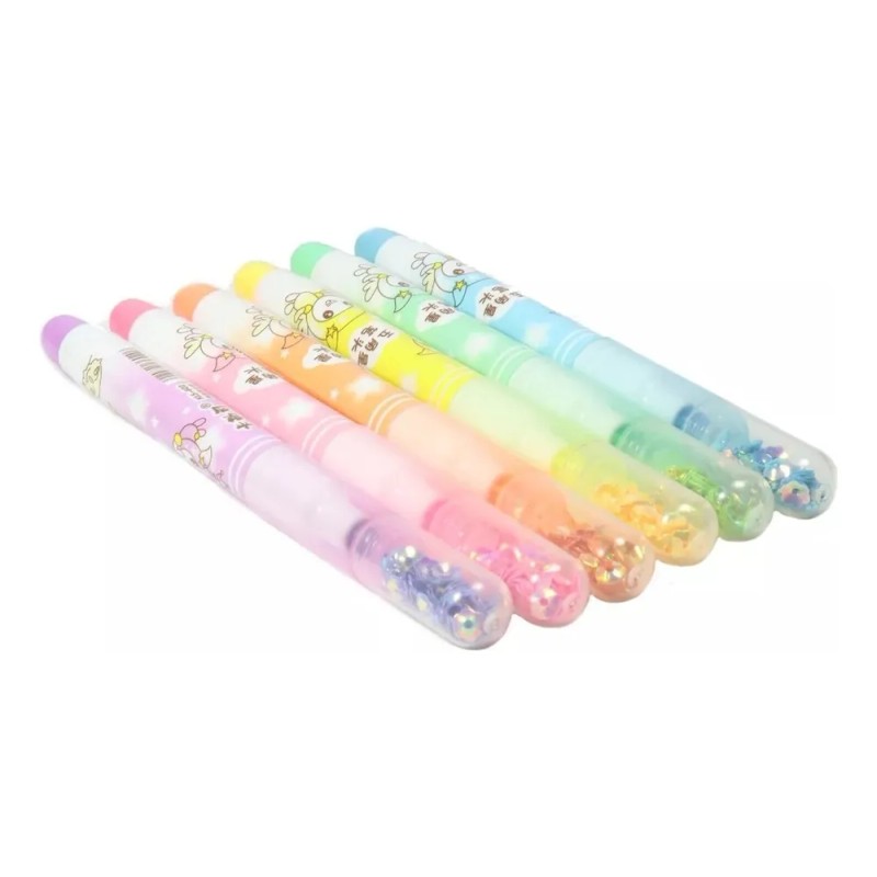 6 Marcatextos Resaltador Con Punta Estrella Kawaii