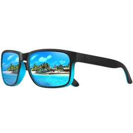 MAXJULI Sunglasses for Men, Polarized Sun Glasses for Men with TR90 Frame and UV400 Protection for Driving Fishing 8120（Black on Gloss Blue/Blue Lens）