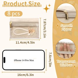Small Jewelry Travel Bag, 8 PCS Storage Jewelry Pouch, Visualization Design Jewelry Travel Organizer with Zipper Pocket for Necklaces, Earrings, Rings (Beige)
