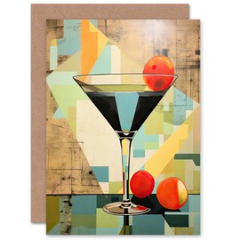 Artery8 Art Deco Martini for Him or Her Man Woman Birthday Thank You Congratulations Blank Art Greeting Card