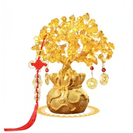 MYONEEN Wood Invitation Tree, Golden Citrine, Feng Shui Item, Interior Decoration, Praying for Good Luck, Good Luck and Prosperous Business, Power Stone, Thank You, New Year, Gift (Gold)
