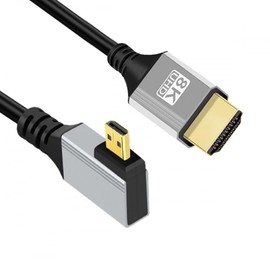 CY 90 Degree Left Angled Micro HDMI 2.1 Ultra Thin HDTV Cable 8K 4K Hyper Super Flexible Slim Cord Type-A to Type-D for Camera HDTV 50cm