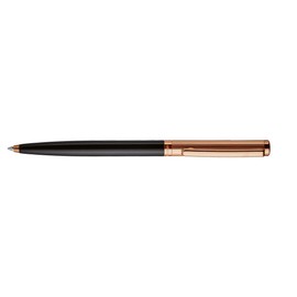 Otto Hutt design 01 Ballpoint Pen 001-16426 - Ballpoint Pen with High-Quality Coating, Guilloche Stripes and Shiny Surface in Black/Rose Gold - with Large Refill M, Blue