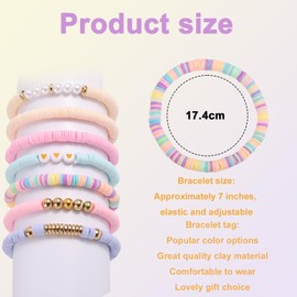 Mikovivi 7pcs Heishi Surfer Clay Bead Bracelets, Trendy Friendship Cute Boho Stackable Stretch Bracelet Summer Beach Bohemian Beaded Preppy Jewelry Gift for Women Decoration Supplies