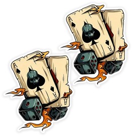 2pcs 4.33''x5.12'' 2D Flat Sticker Vinyl Poker Card and Dice Decal, Cartoon Skeleton Ace of Spades Theme Sticker for Motorcycle, Laptop, Bumper, Window and Car Exterior Accessories | CZ52