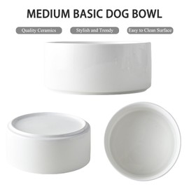 Welloyed 6'' Ceramic Dog Bowl - Glossy Glaze Basic Dogs Food & Water Bowl for Small and Medium Dogs, Heavy Duty Non-Slip Dog Dish, Food Grade Pet Feeder, Dishwasher & Microwave Safe, White
