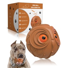 Giggle Ball for Dogs Owl Toys for Aggressive Chewers Dog Ball Toy for Puppy Medium Large Dogs Fun Gift for Dog Natural Rubber Cute Hoot Brown