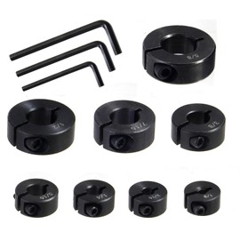 Nalegtocw Drill Bit Stop Collar Set,Split Ring Drill Bit Depth Stop:1/8",3/16”,1/4”,5/16”, 3/8”, 7/16” 1/2 "and 5/8-Inch with Allen Wrench to Tighten The Stops Set-Screws (8-Piece)