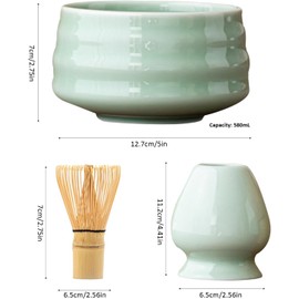 LMSNE Matcha Whisk Set, 4PCS Tea Set, Matcha Tea Set, Home Tea Brewing Tools (Cyan)