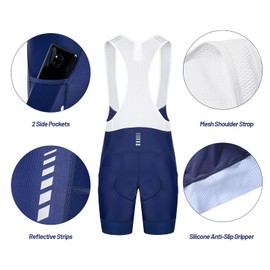 Przewalski Men's Cycling Bike Bib Shorts with Phone Pockets,4D Padded Breathable Biking Bicycle Bib Tights Blue