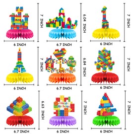 9PCS buliding Block Honeycomb Centerpieces, Building Block Birthday Decorations, Building block Birthday Party Supplies