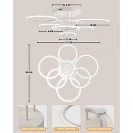 SEABLE Modern LED Ceiling Light Dimmable Ceiling Light Fixtures with Remote 7 Rings White Close to Ceiling Lights 31.8" 130W 3000K-6500K Flush Mount Ceiling Lamp for Living Room,Bedroom,Kitchen
