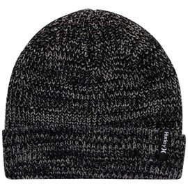 Hurley Men's Cuffed Beanie - Loose Knit Winter Hat (Black/Grey, One Size)
