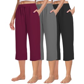 Kivdol 3 Pack Women's Capri Sweatpants, Cozy Wide Legs Cropped Capri with Pockets, Lounge Jogger Pants Workout Yoga Capris
