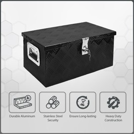 GESEXI 20 Inch Aluminum Truck Bed Tool Box, 5 Bar Tread Truck Tool Box with Lock&Keys, Heavy Duty Waterproof Flatbed tool box for Vans, Trailers, RVS，Trucks, Black(20"X12"X9.5")