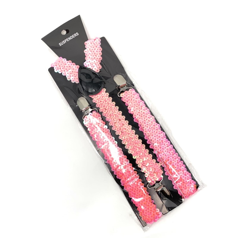 Cadoline Pink Mens Sequin Polyester Fancy Dress Suspenders 100 x
