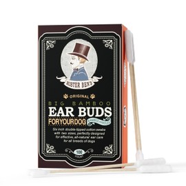 MISTER BEN'S Ear Buds for Dogs – Premium Double-Sided Ear Cleaner Swabs in 2 Sizes for All Dog Ear Types – Soft, Sturdy, Extra-Large 6" Bamboo Handle – 200 Count