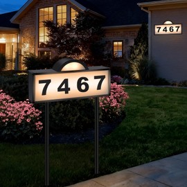 Solar House Numbers for Outside, Aqonsie Solar Powered Address Sign with Warm White & Cold White, IP65 Waterproof Solar Address Signs for Yard, LED Illuminated Plaques Wall Mounted & In Ground