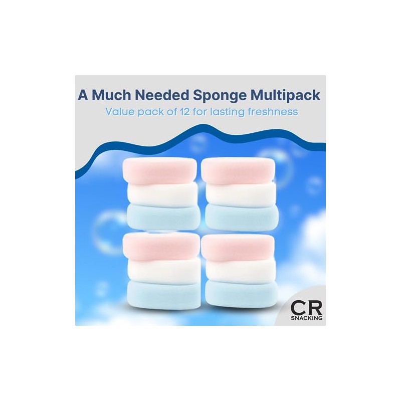CR Snacking Luxury Bath Sponge Packs (Random Colours) 12 sponges