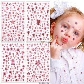 430PCS Pink Gems Stickers for Children Kids Girl Self Adhesive Stick on Gems Jewels Acrylic Bling Gems Stickers Diamond for Makeup & DIY, Muti Shapes&Sizes