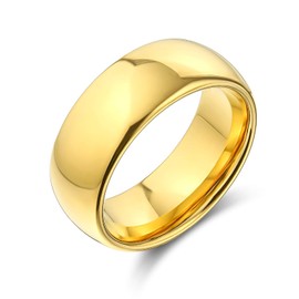 Bling Jewelry Plain Simple Dome Couples Titanium Wedding Band Polished Gold Plated Ring for Men for Women Comfort Fit 8MM