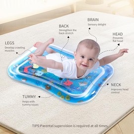CARYWON Cojín de Agua Inflable, Tapete de Agua, Tummy Time, Tapetes Inflable de Agua, Juguetes Sensoriales Perfectos para el Desarrollo Temprano(Tiburón)