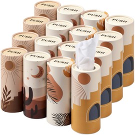 16 Pack Boho Round Tissues Box Tissue Holder for Car with Facial Tissues Cylinder Tissue Holder for Car Round Container Tissues Box Tissues Cylinder Travel Tissues for Car Round Tissue Tubes