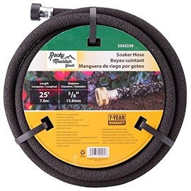 Rocky Mountain Goods Soaker Hose - Heavy duty rubber - Saves 70% water - End cap included for additional hose connect - Great for gardens/flower beds - Reinforced fittings (25-Feet by 5/8-Inch)
