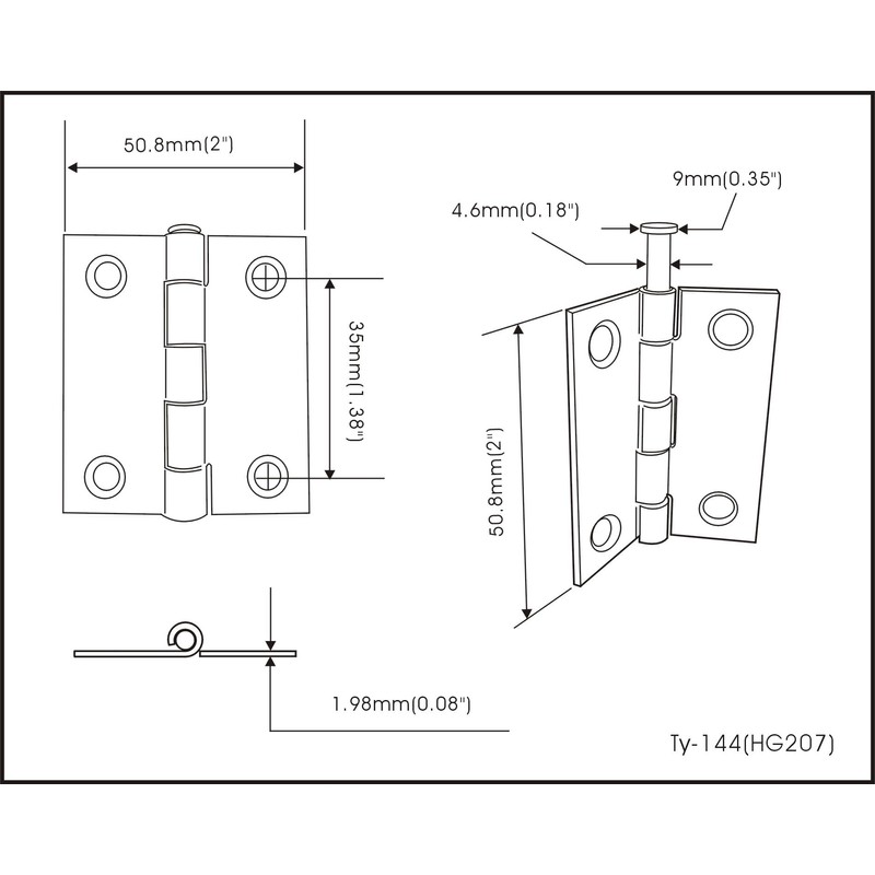 QCAA Square Door Butt Hinge, Heavy Gauge, Swaged, Loose Pin,