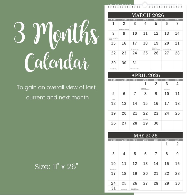 2026 Wall Calendar - 3-Month Wall Calendar Display (Folded in