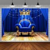 Royal Blue Backdrop, Crown Throne Royal Chair Photography Background, 7x5ft