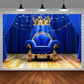 Royal Blue Backdrop, Crown Throne Royal Chair Photography Background, 7x5ft