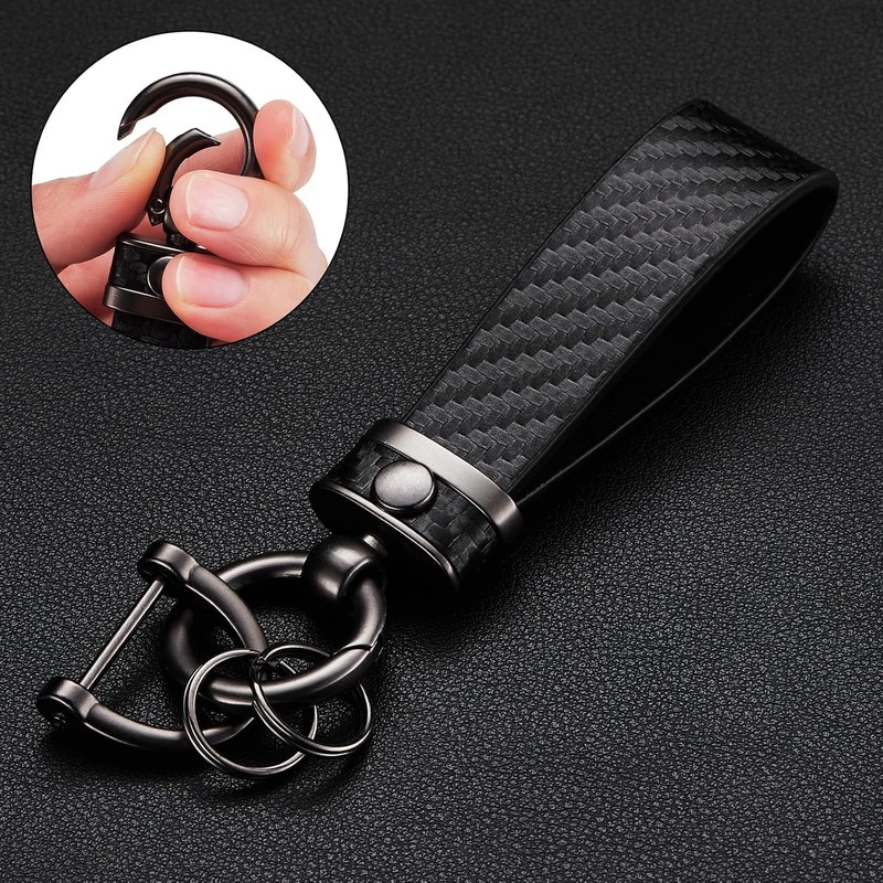 Carbon Fiber Style Car Keychain Microfiber Leather Key Chain, Universal