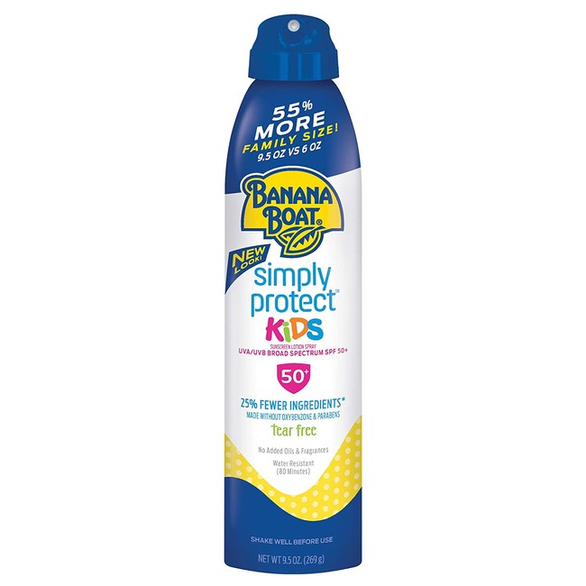 Banana Boat Simply Protect Tear Free, Reef Friendly Sunscreen Lotion Spray for Kids, Broad Spectrum SPF 50, 25% Fewer Ingredients, 9.5 Ounces