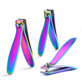 KADS Juego de 3 cortauñas profesionales de acero inoxidable para manicura y manicura con arco iris, cortauñas de pedicura, tijeras de cristal