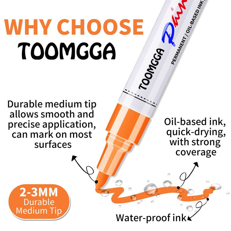 Orange Permanent Paint Pens - 12 Pack Oil Based Paint
